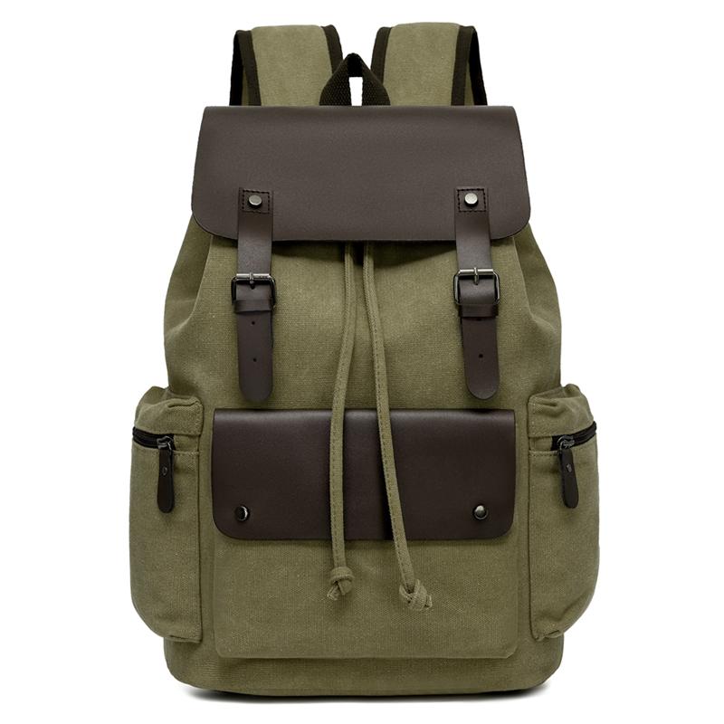 Men's Canvas Backpack Laptop Bag College Student Commuter Travel Drawstring Backpack Flip Cover School Bag Retro Backpack Men