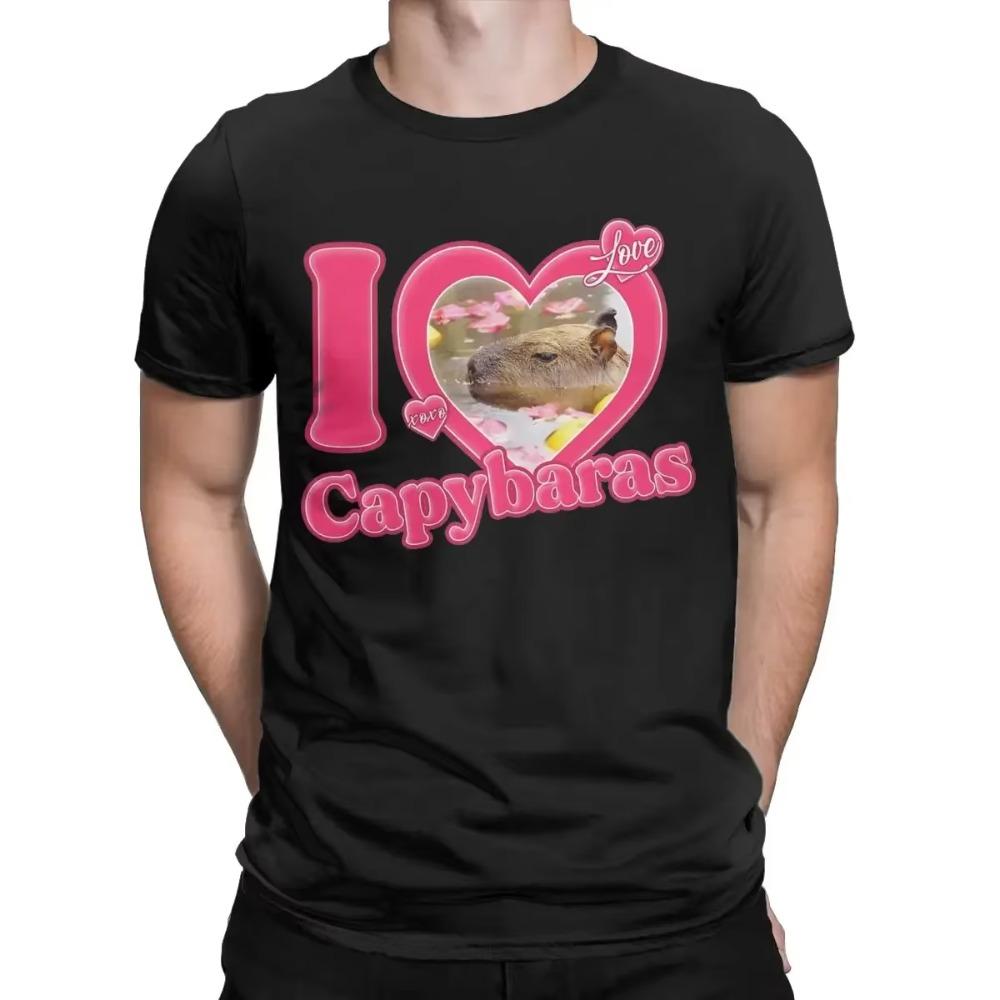 Novelty I Love Capybaras T-Shirt for Men Crew Neck Pure Cotton T Shirts Short Sleeve Tees Original Clothing