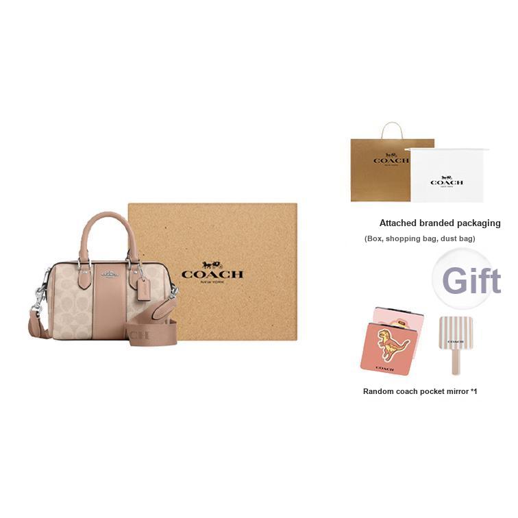 Coach Rowan 18 Logo Zip Closure Faux Leather Crossbody Shoulder Bag Small Women bags Milk-Tea CW331-SVPWH
