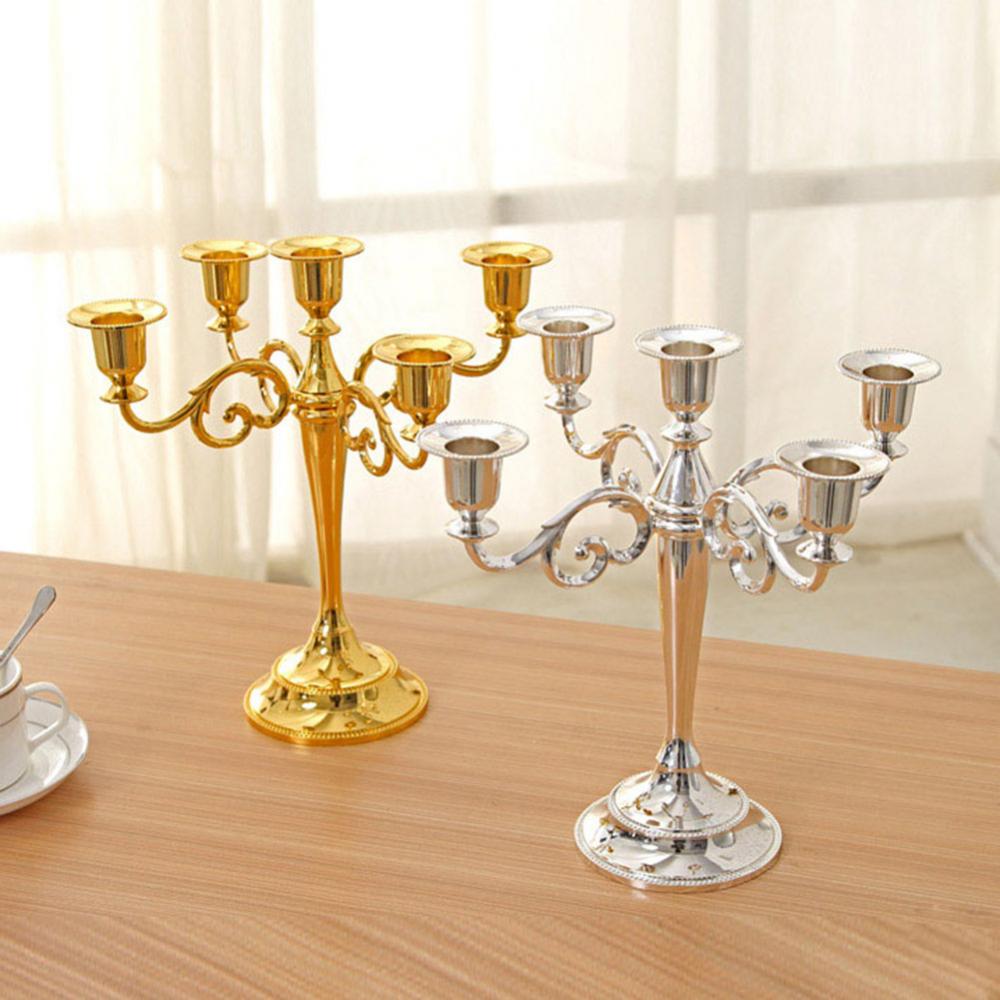 Candlestick Metal Romantic Holder 3/5-Arm Candle Dinner Nordic Style Metal Candle Holder Centerpieces For Holiday Wedding Decor