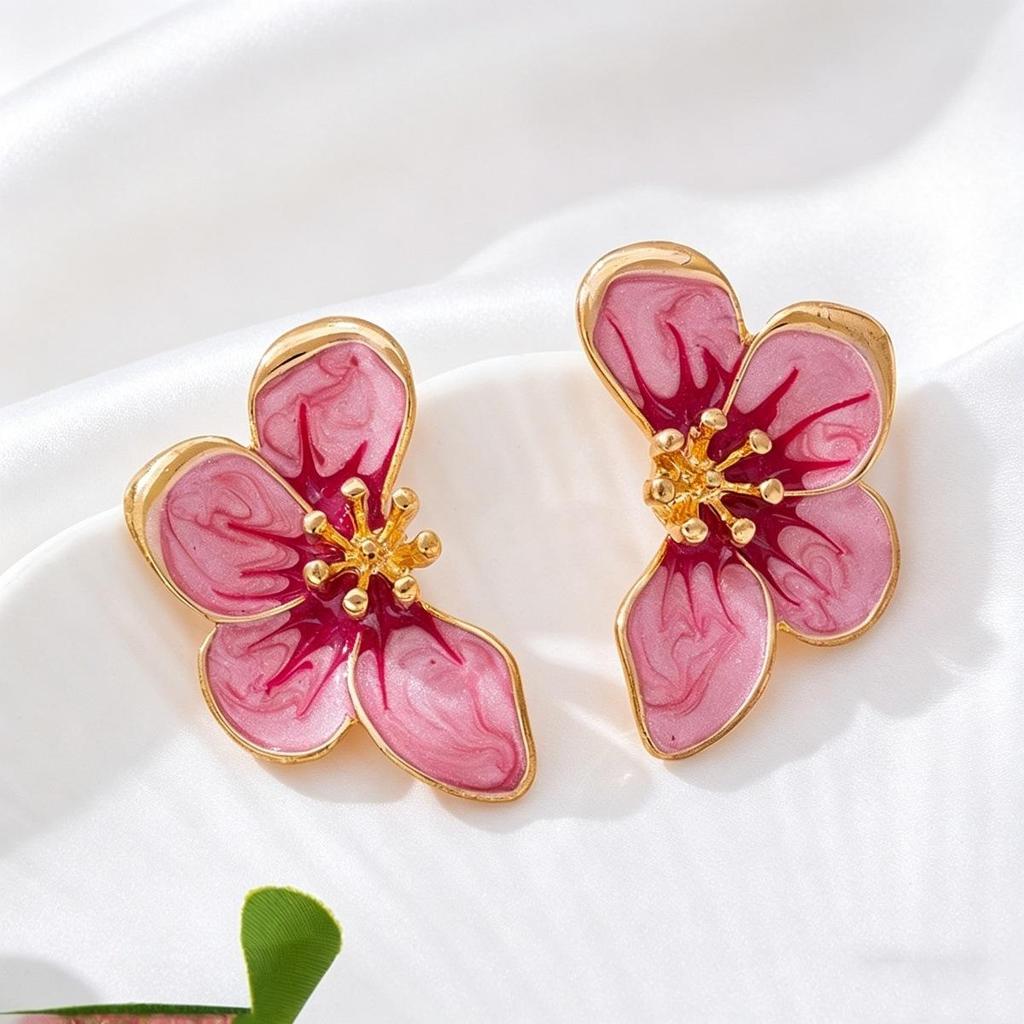Drip Oil Flower Earrings for Women, Drip Oil Craft Metal Flower Earrings, Suitable for Daily Wear, Weddings, Parties, and Dates