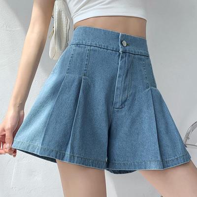 Women's Washed Denim Shorts, 2025 Summer Collection: Loose Wide-Leg Design, Elastic High Waist, Casual Fit.
