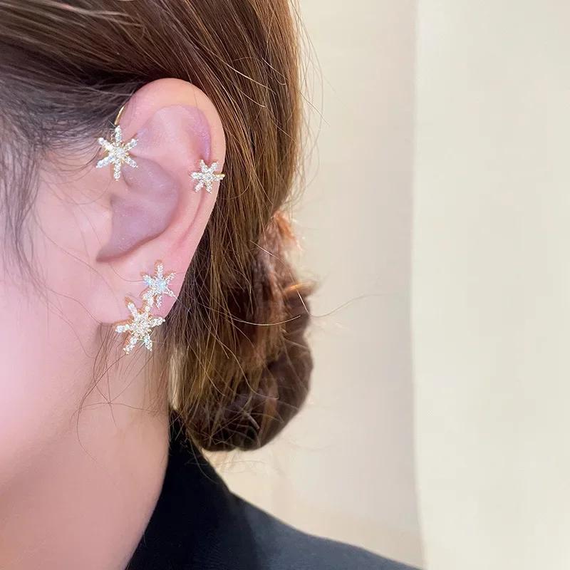 Postříbřené kovové náušnice Leaf Butterfly pro ženy Náušnice bez piercingu Šumivé zirkonové náušnice Módní šperky