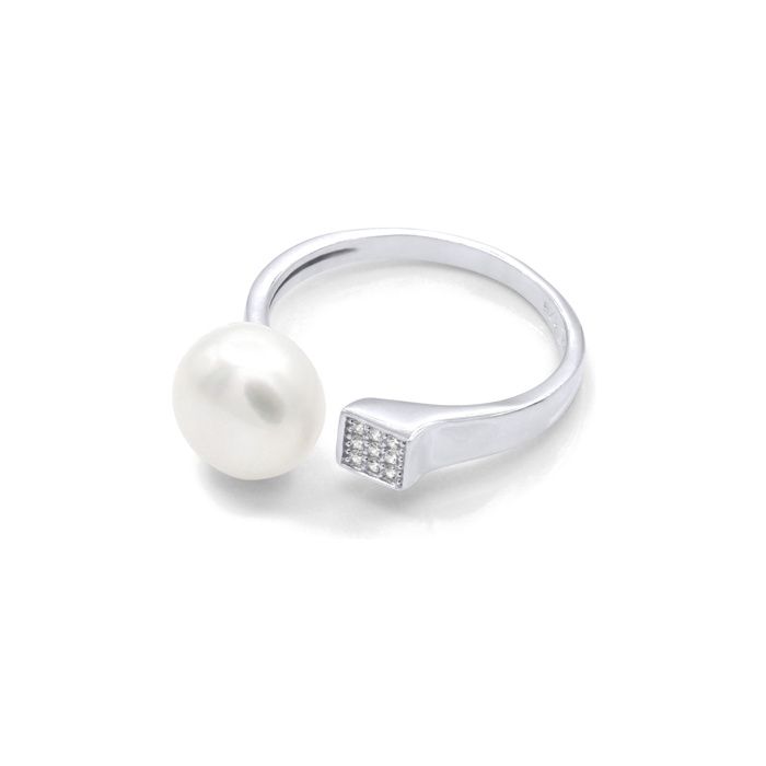 Ring - Pearls & Colors - Prestige - 9-10 Mm Button - White Pearl - 925 Silver - Woman