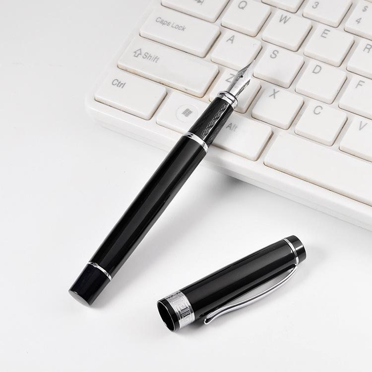 Luxury Black Metallic Fountain Pen Business Student School Practicing Calligraphy Ink Absorption Writing Father Men Gift