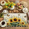 4pcs Rustic Style Sunflower and Butterfly Faux Linen Placemats, 12x18 Inches - Washable Kitchen & Party Table | Machine-Washable Dining Tablescape