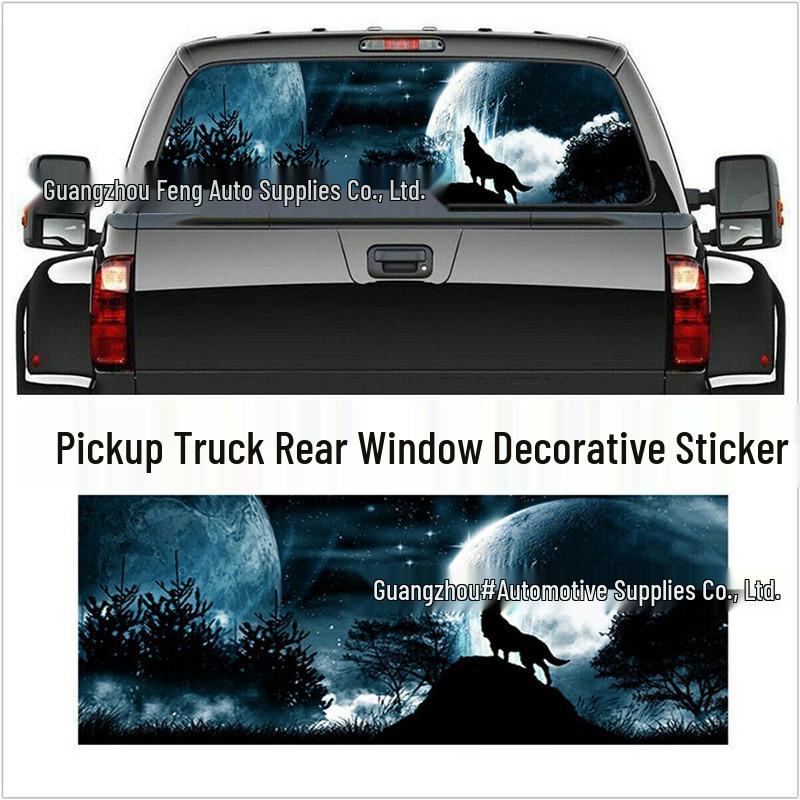 Wolf Howling Snow Moon Galaxy Car Sticker for Rear Window 135*36cm - One piece