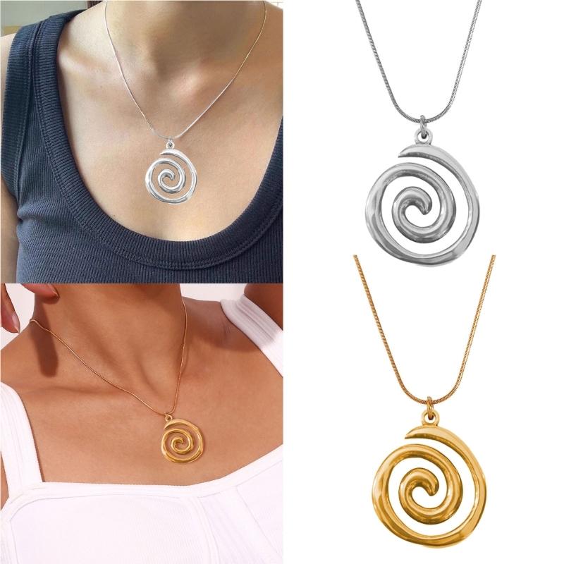 Swirl Pendant Necklace Round Circle Clavicle Chain Accessory Adjustable Length Choker Unique Jewelry for Women Girls