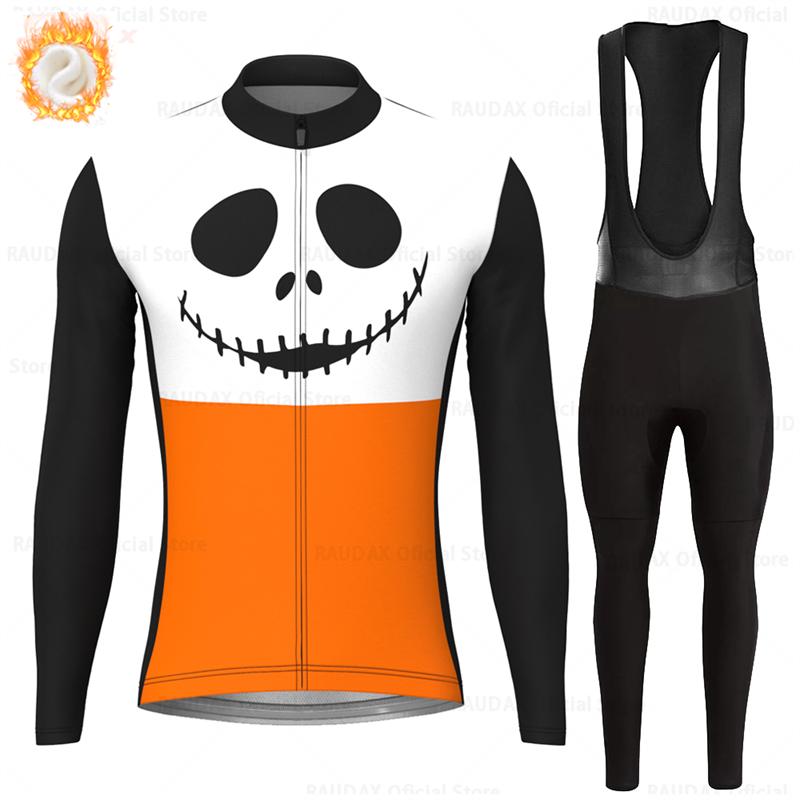 Men's Cycling Jerseys Set Halloween Winter Thermal Fleece Long Sleeve Coat Riding Bike Jacket Cycling Suits Set Ropa Ciclismo