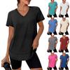 Women's Casual Loose-Fit Fashionable -Color Short-Sleeve V-Neck Pullover T-Shirt