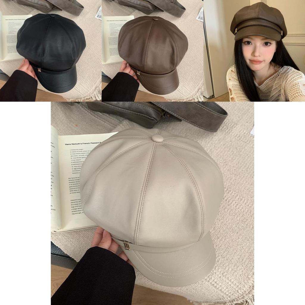 Stylish 2024 Fashionable Pu Beret Hat For Women Summer Lightweight Versatile Cap With Embroidery