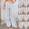 Dames gestreepte linnen broek met trekkoord wijde pijpen casual hoge taille strand palazzo broek