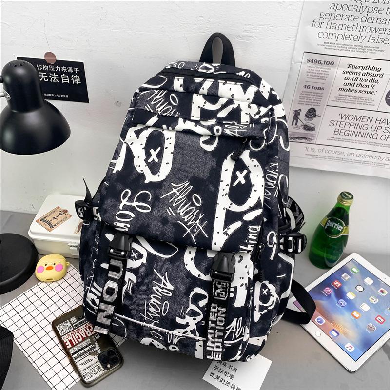 Mode Automne Cartable Personnalité Féminine Camouflage Graffiti Couple Sac à Dos Grande Capacité Sac à Dos Étudiant Masculin