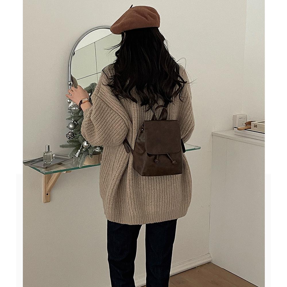 Urban Minimalist Vintage Hobo Backpack for Women - Soft PU Leather with Stitched Detailing Zip Inner Pockets & Flap Closure Trendy Casual Daypack