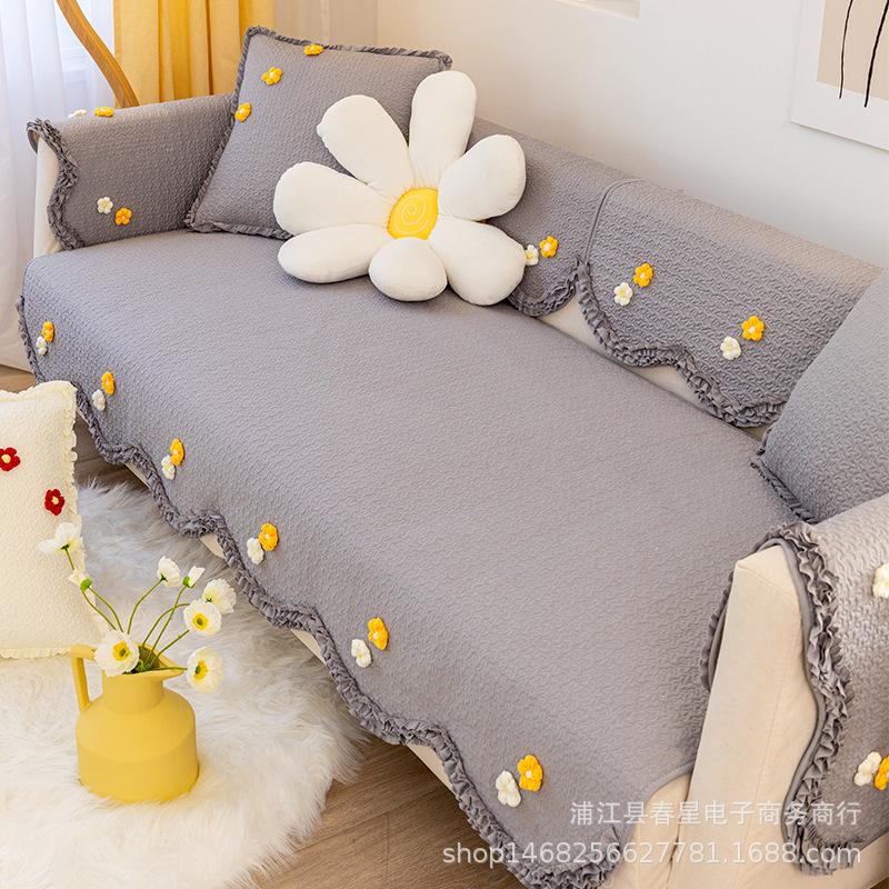 Korean Pastoral Pure Cotton Sofa Cushion, Universal In All Seasons, Non-Slip And Breathable Living Room Sofa Cover, Cover Cloth, And Retail