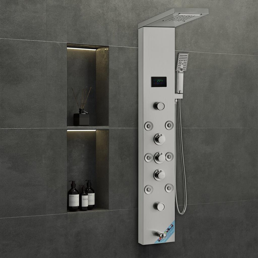 Shower Panel Tower System 6 Modes Hydroelectricity LED Stainless Steel
