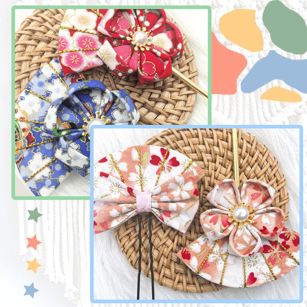 JZOON Hair Handmade with a Cherry Blossom Ribbon and Perfect for and Shichi-Go-San Ornament, Pink, Design, Tsumami-Zaiku Bow, Coming-of-Age