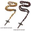 Catholic Cross Rosary Necklace, Natural Wood Prayer Beads With Medal Cross( Light Brown)/yy