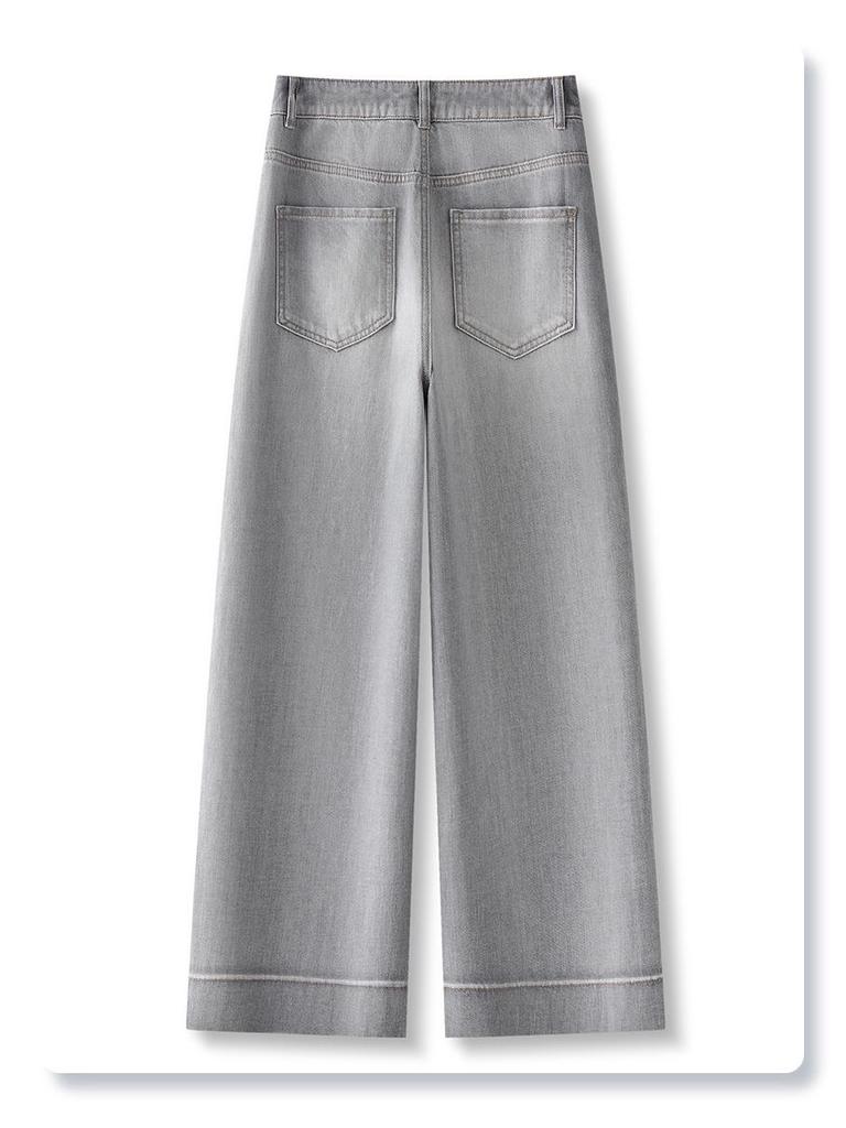 Women's Smoke Gray Slimming Straight-Leg Jeans, Spring/Autumn 2025, Small Size, Loose Fit, Narrow/Wide-Leg, Nine-Point Length