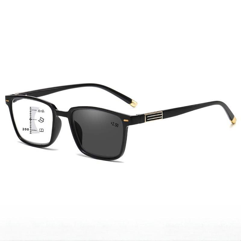 Fashion Luxury Photochromic Multifocal Reading Glasses Men's Business Square High-definition Anti Blue Light Presbyopia Glasses