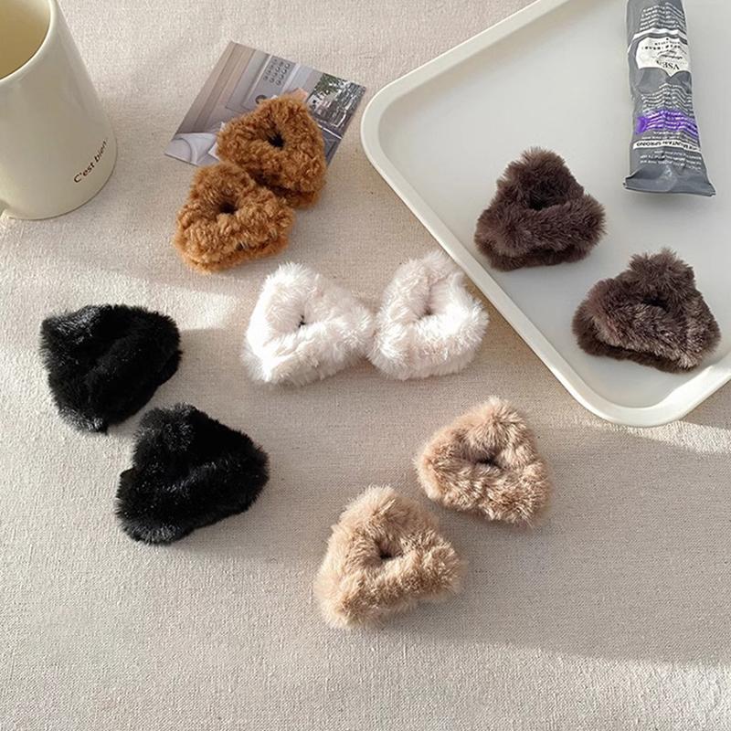2Pcs Plush Cat Ears Hair Claw Women Side Clip Broken Hair Small Grab Clip Sweet Cute Princess Head Shark Clip Hairpin Headwear