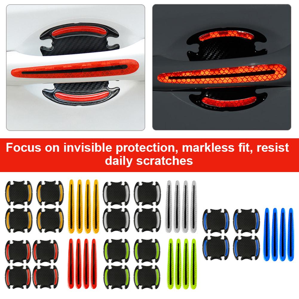 3D Carbon Fiber Car Door Handle Stickers Scratch-Resistant Stickers Car Safety Reflective Strip Auto Stickers