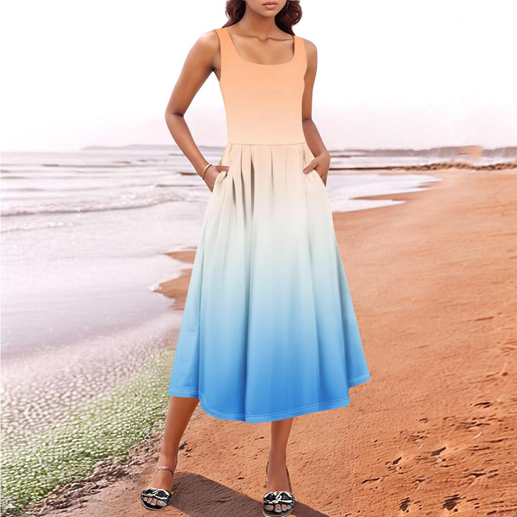 Women's  Summer Spring Casual Floral Sundress Sleeveless Beach Vacation Flowy Boho Tank Midi Dresses