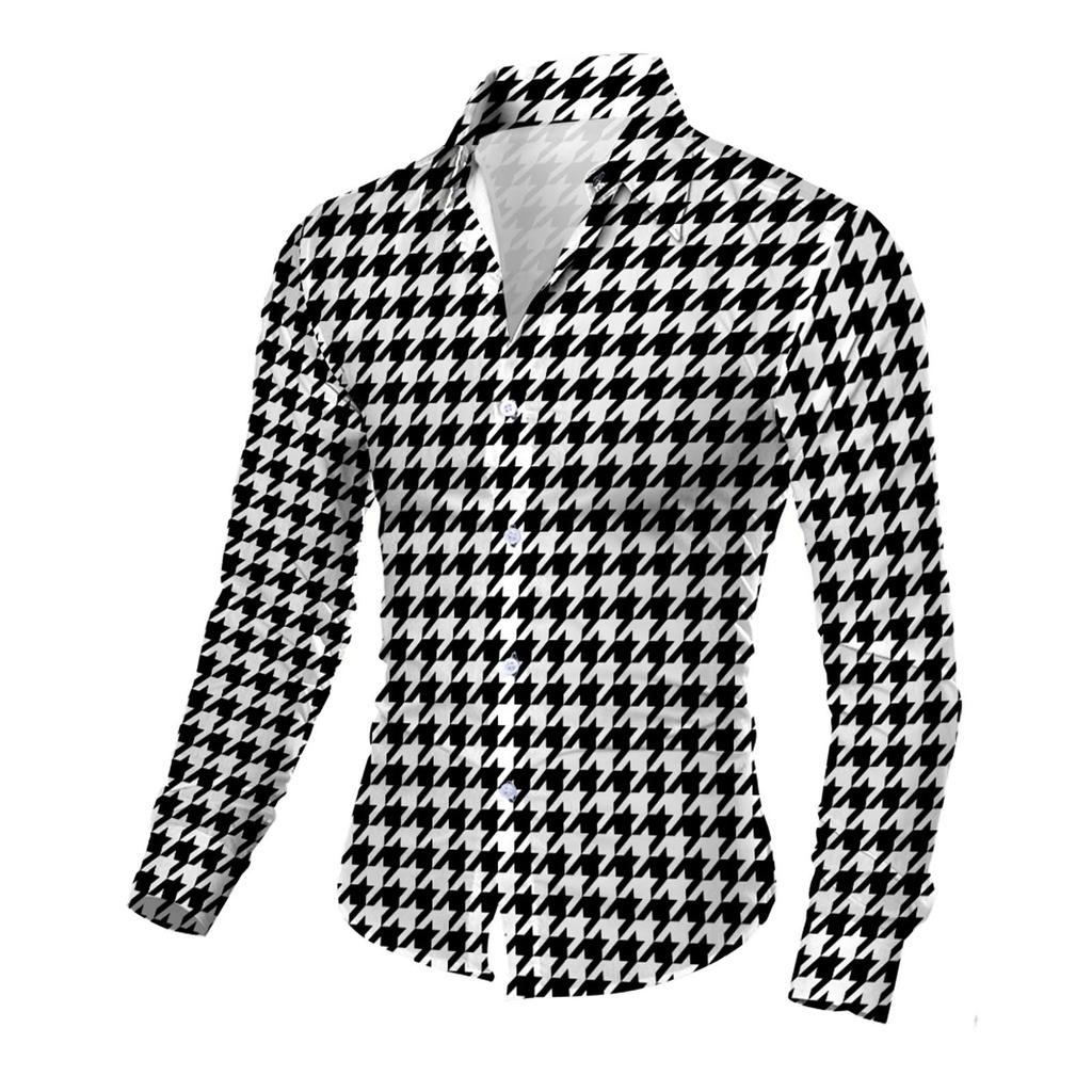 Men's Plaid Print Long Sleeve Shirt Casual Loose Print Long Sleeve Shirt