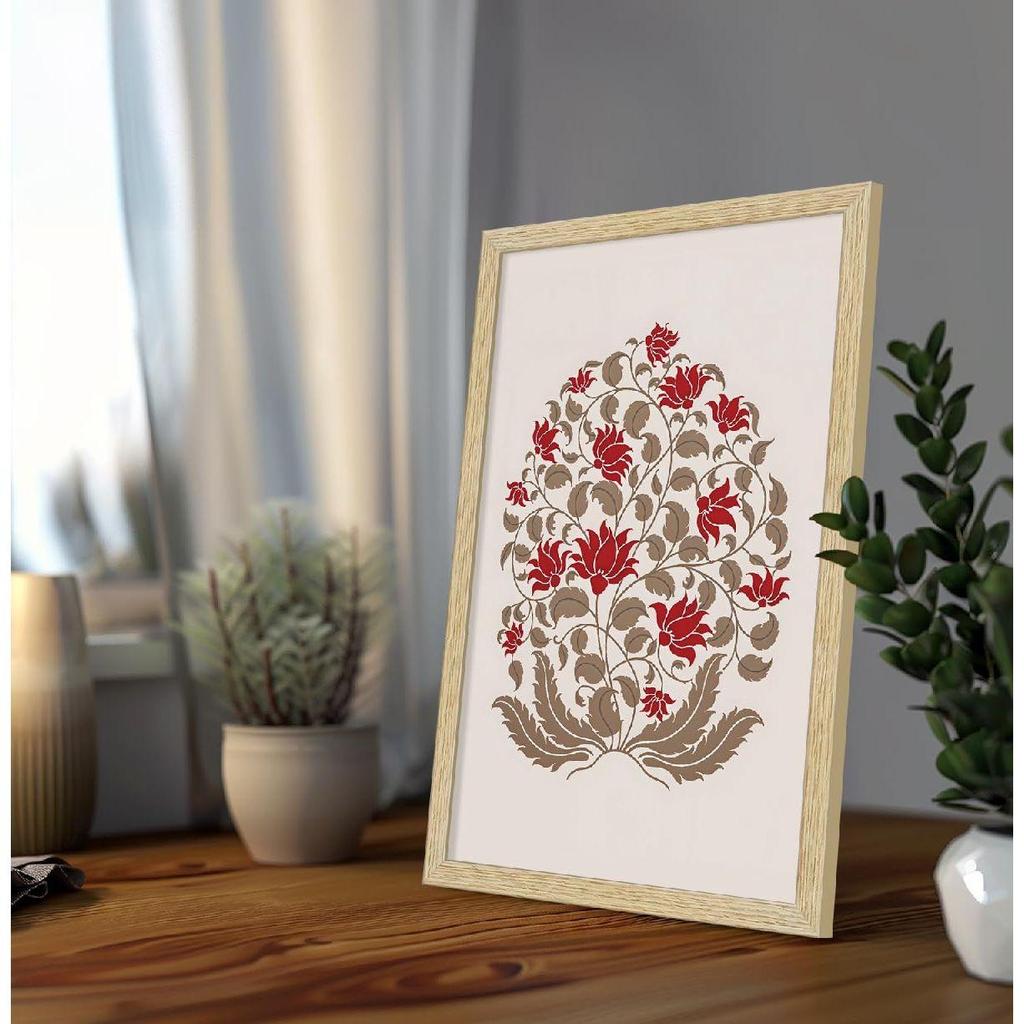 ArtX Paper Madhubani Floral Paintings with Frame for Home Decor Wall Art, Wall Paintings for Living Room, Multicolor, Natural Wood Color Frames