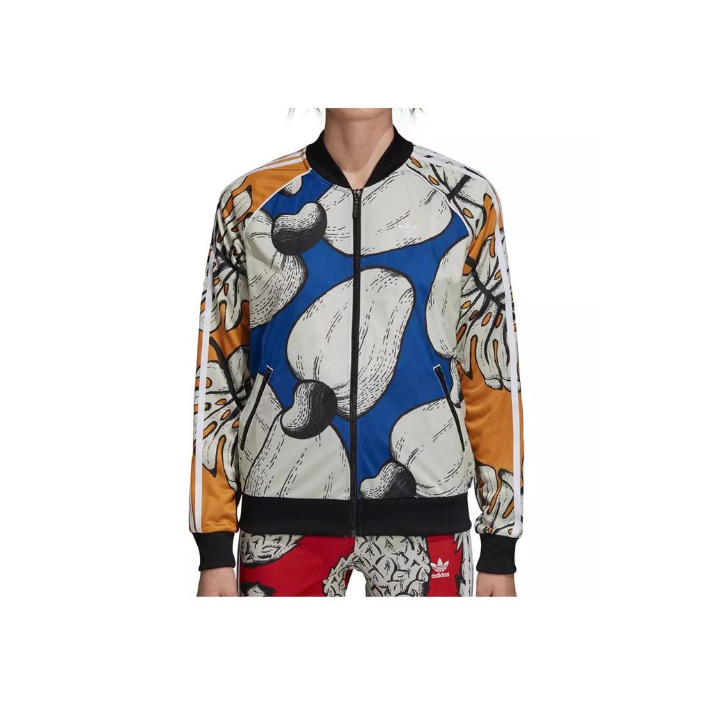 adidas Originals Superstar Mode Druck Sportlich Lässig Reißverschlussjacke Damen Jacke Blau Weiß Gelb DH3053
