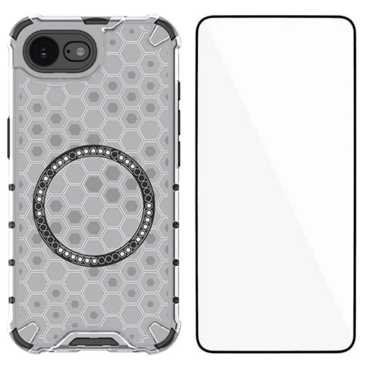 

For iPhone 16e Case Compatible with MagSafe WANLONFENG FC Series TPU+PC Phone Cover with Tempered Glass Transparent