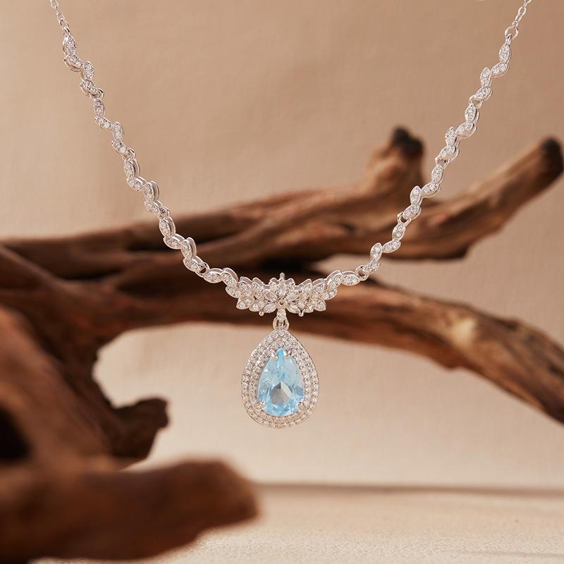 Color Treasure Jewelry Natural Topaz Amethyst Citrine Necklace Women'S S925 Silver Droplet Pendant