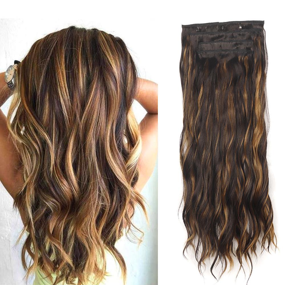 Damenperücke synthetisch Vierteiliges Set Clip-Haar Wasserwelle lockiges Haar Ersatz-Patch