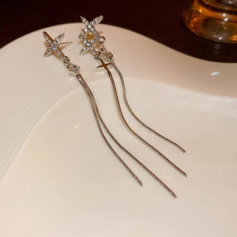 European and American Exaggerated Diamond-encrusted Flower Bow Fringed Earrings Personalized Earrings Internet Celebrity Temperament Earrings