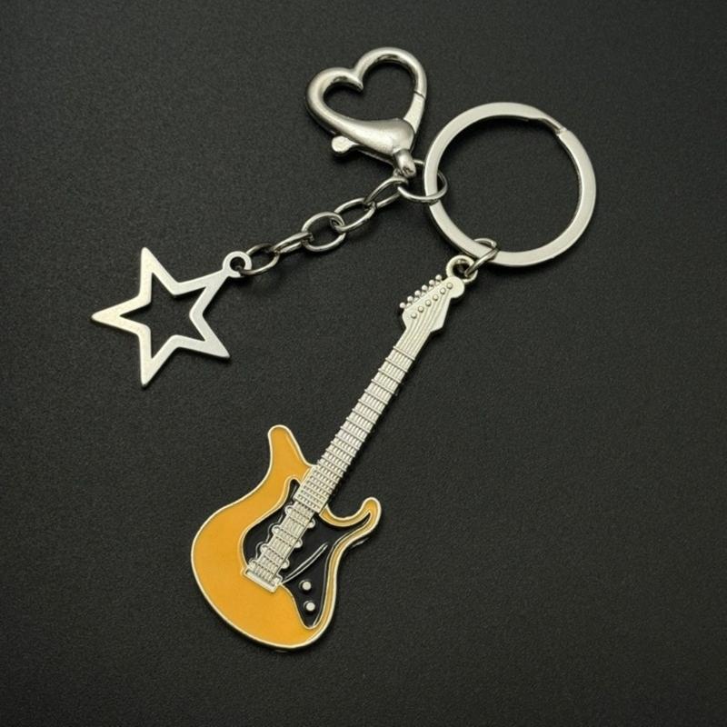 Fashion Star Guitar Keychain Pendant Simple Hanging Decorations Keyring Charm for Purse Bag Backpack Handbag
