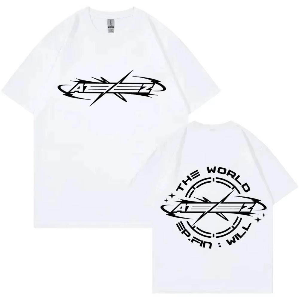 Ateez New Album The World Ep Fin Will Graphic T Shirts Men's Women Kpop Hip Hop Oversized T-shirts Fashion Casual Cotton T-shirt