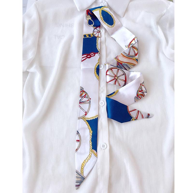 4cm* 95cm Woman Thin Imitation Silk Scarf Long Hair Strip Headband Neckerchief Fashion Bag Handle Ribbon Scarf Female Tie