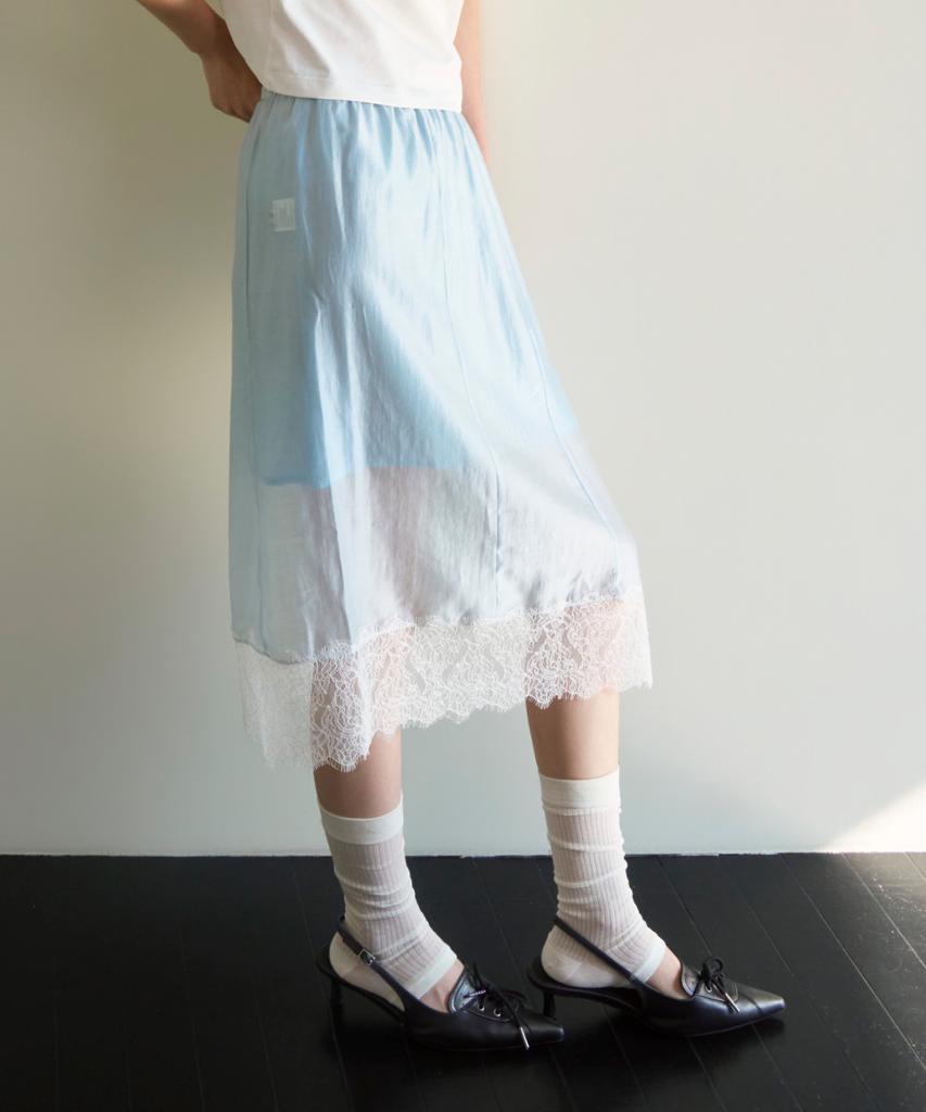 Eontildiyeseu Tencel Lace Midi Skirt, Light Blue