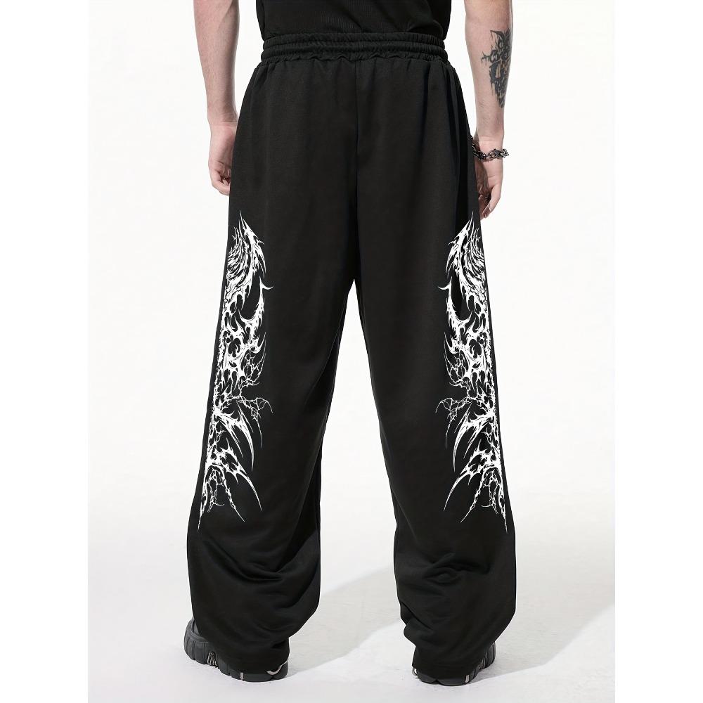 Heren Gotische Losse Rechte Broek, Donkere Outdoor Casual Broek, Modieuze en Coole Geprinte Patronen, Campus Gym Casual Kleding