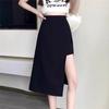 High Waist Hip Skirt Irregular Slit Black Skirt for Women Summer Mid-length A-line Harajuku Vintage Women Clothing