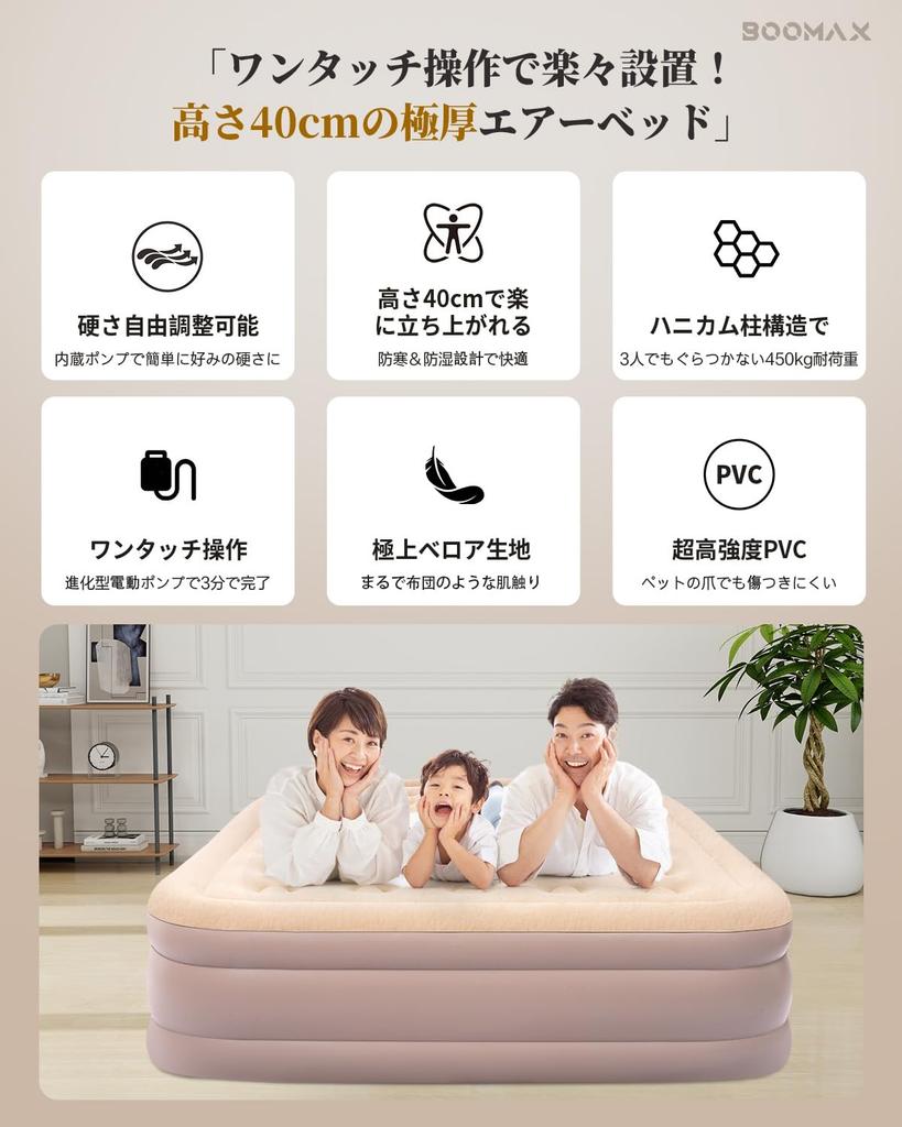 BooMax Elektrische Luft Zoll 450 kg Gewicht Automatisch Elektrisch Ideal für Outdoor Auto Zuhause Beinhaltet Doppel mit Aufbewahrungstasche Bett, Dick, ca.. 15.7