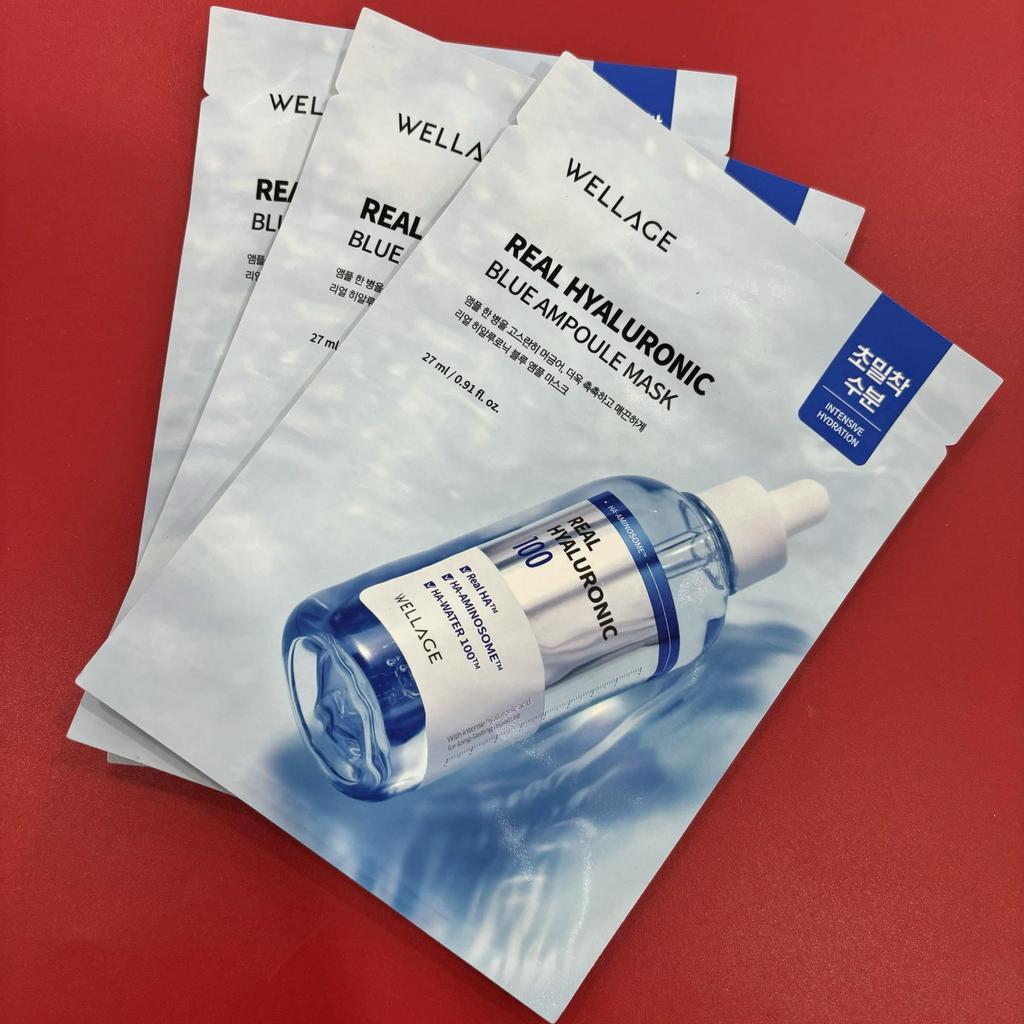 WELLAGE Real Hyaluronic Blue Ampoule Face Mask 5ea,For Sensitive Skin
