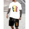 Fashion Colorful Love Graphic T-shirt Shorts Set Summer Sports Short Sleeve Shorts 2-piece Set Men's Quick Dry Sportswear Suit