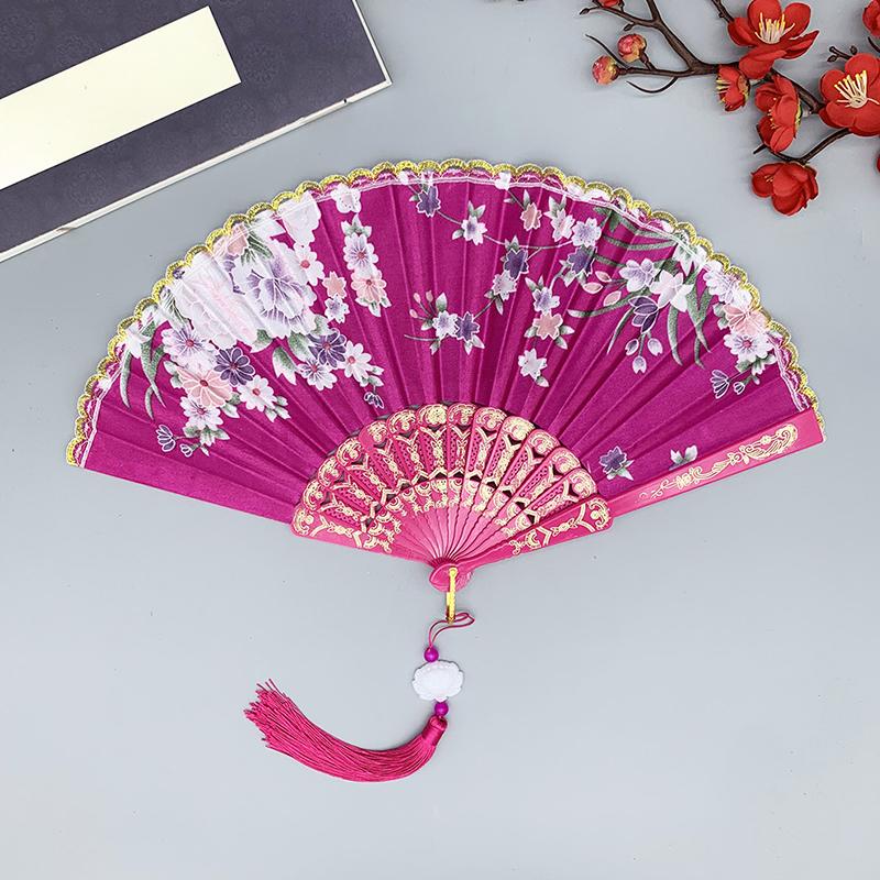 1Pc Flower Pattern Elegant & Luxurious Folding Fan Vintage Dance Fan Fashion Chinese Style Hand Held Stamping Design