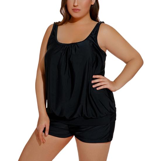 2 stk/sett Dame Tankini Sett U-hals Ermeløse Topper Høy midje Badebukser Sett Delt