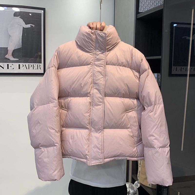 Womens Short Puffer Coat With Fly Sleeve Warm Thick Cotton-Padded Jacket Winter Urban Chic Style In Beige Black Pink Khaki