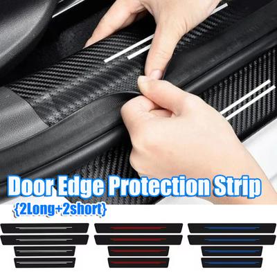 4PCS Carbon Fibre-Effect Leather Door Sill Protectors Scratch-Resistant And Anti-Tread Decorative Stickers Auto Accessories