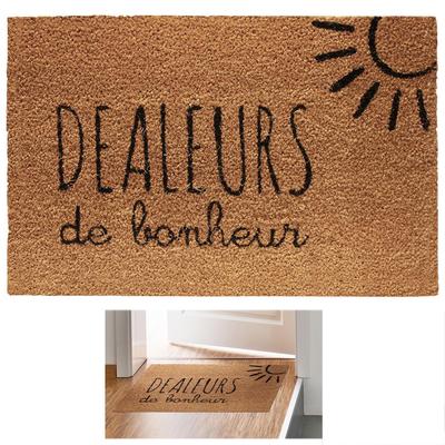 [Q8140] - Brown 'Messages' Straw Doormat (Dealers De Bonheur) - 60x40 Cm
