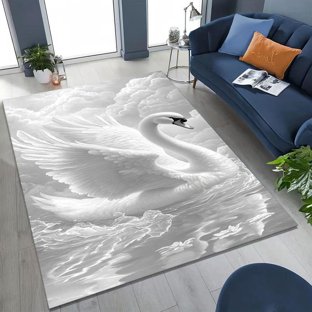 Traum Liebe Schwan Kunst Cartoon Teppich für Schlafzimmer Wohnzimmer Sofa Zuhause Fußmatte Dekor, Große Kinder Spiel Rutschfeste Bodenmatte Geschenk