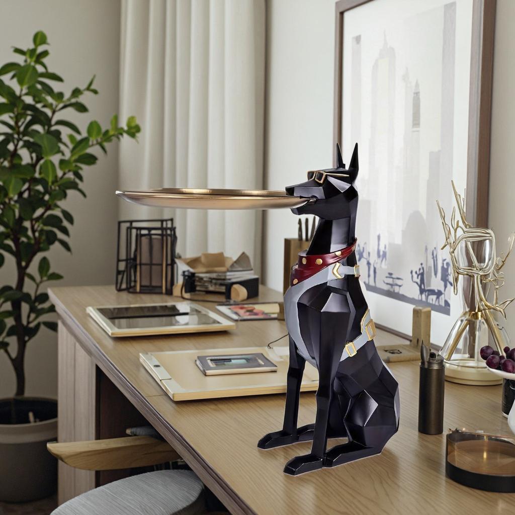 29cm Resin Doberman Tray Statue Decor Storage Organizer for Living Room Unique Gift for Dog Lovers Pet Memorial Home Desk Decor